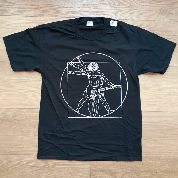New Medium Vitruvian Man Guitar Player Da Vinci Black T-Shirt - Picture 1 of 4